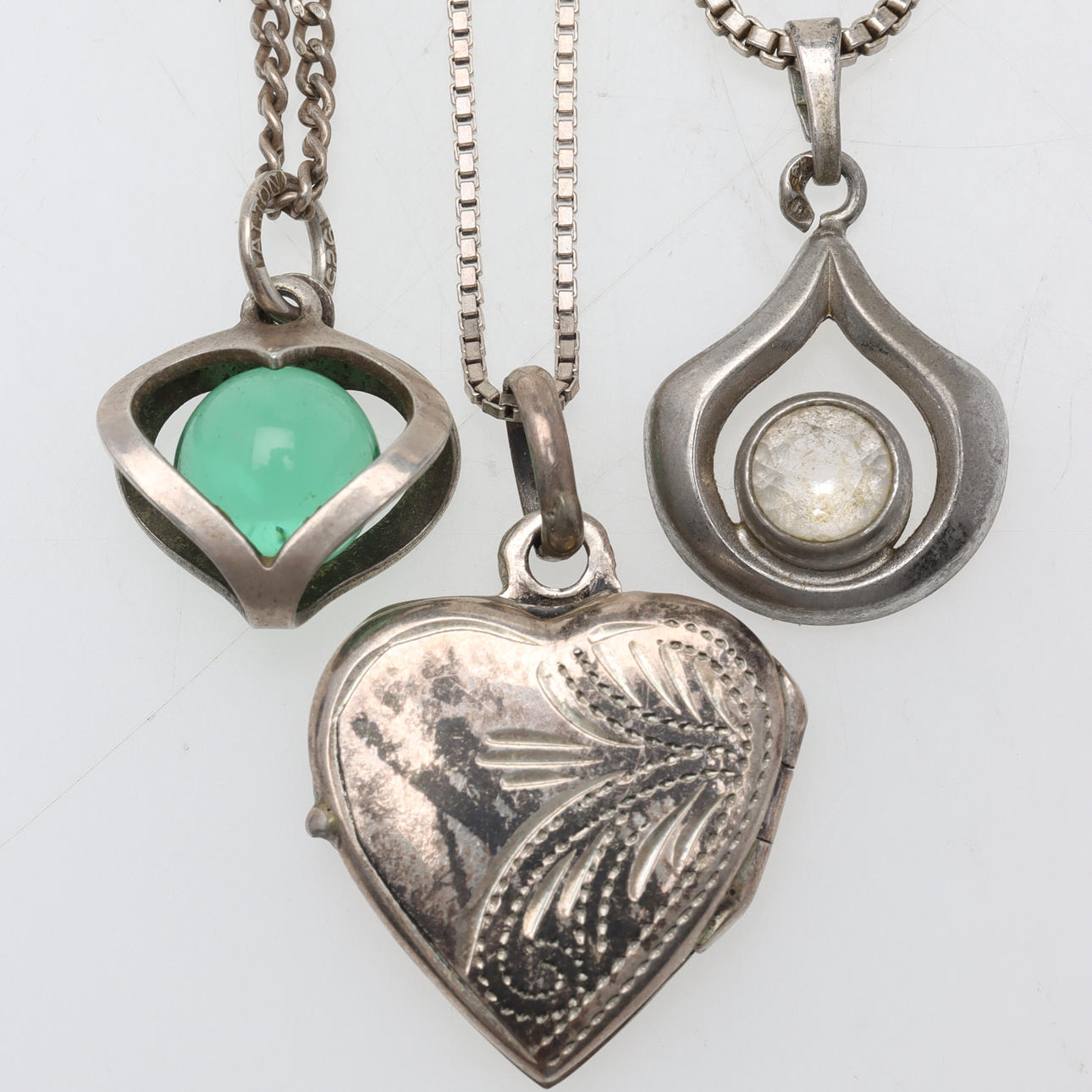 PENDANTS with chains, 3 pcs, silver.