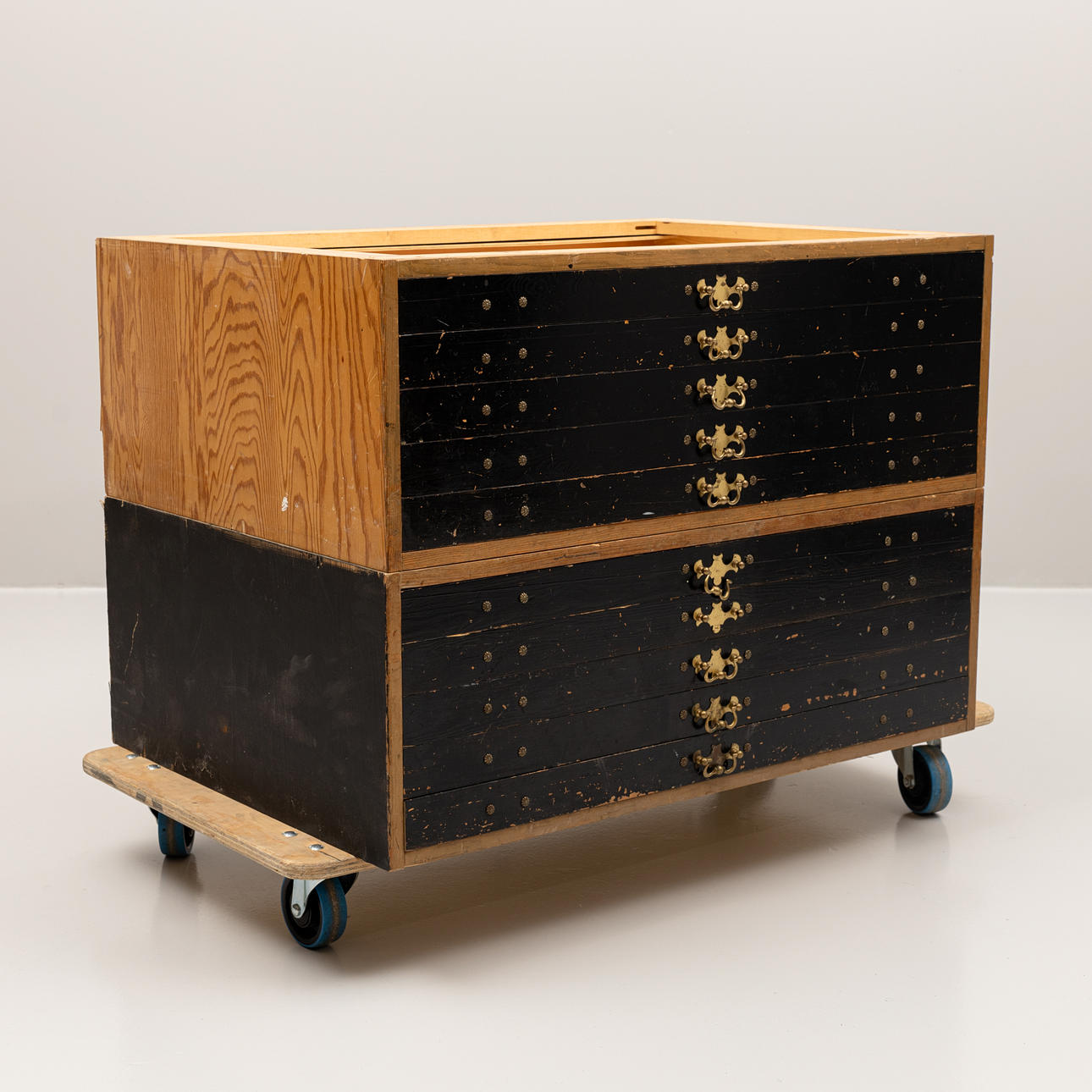 A two-section file cabinet, partly painted pine, second half of the 20th century.