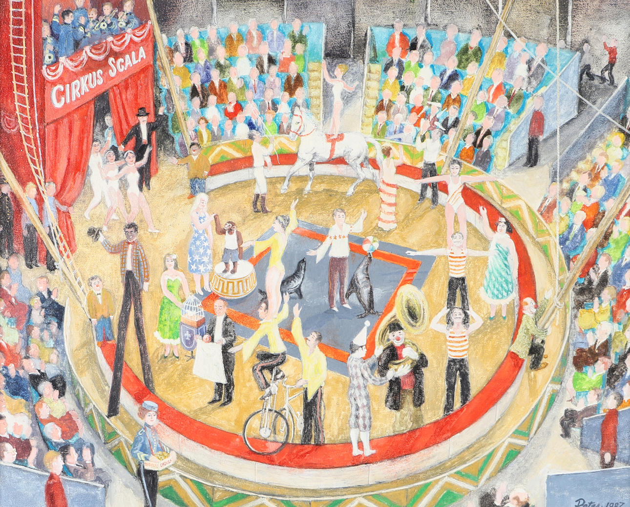 IVAN PETERSSON. “Circus”, oil on panel, signed Peter 1987.