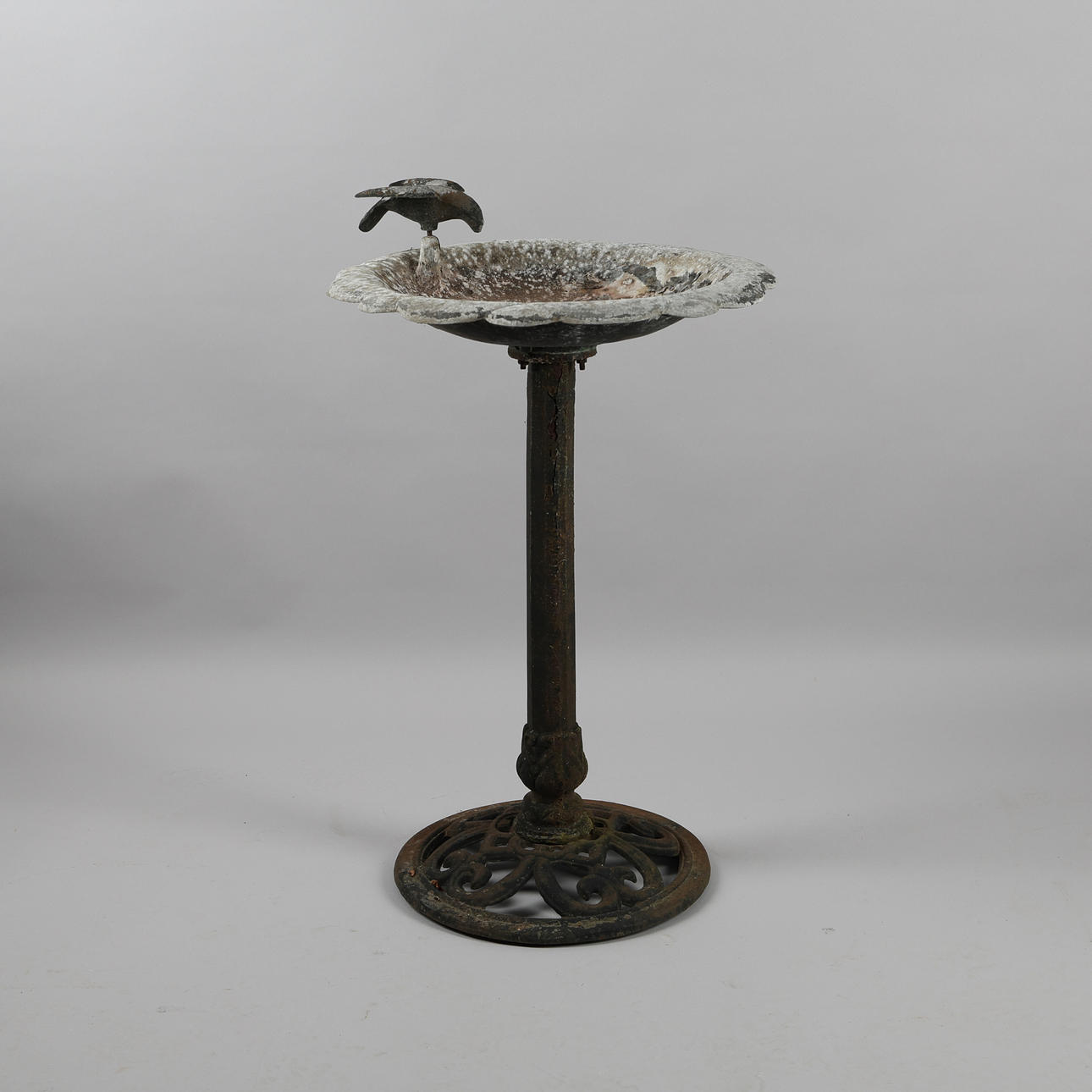 BIRD BATH, metal, aluminum, partially painted.
