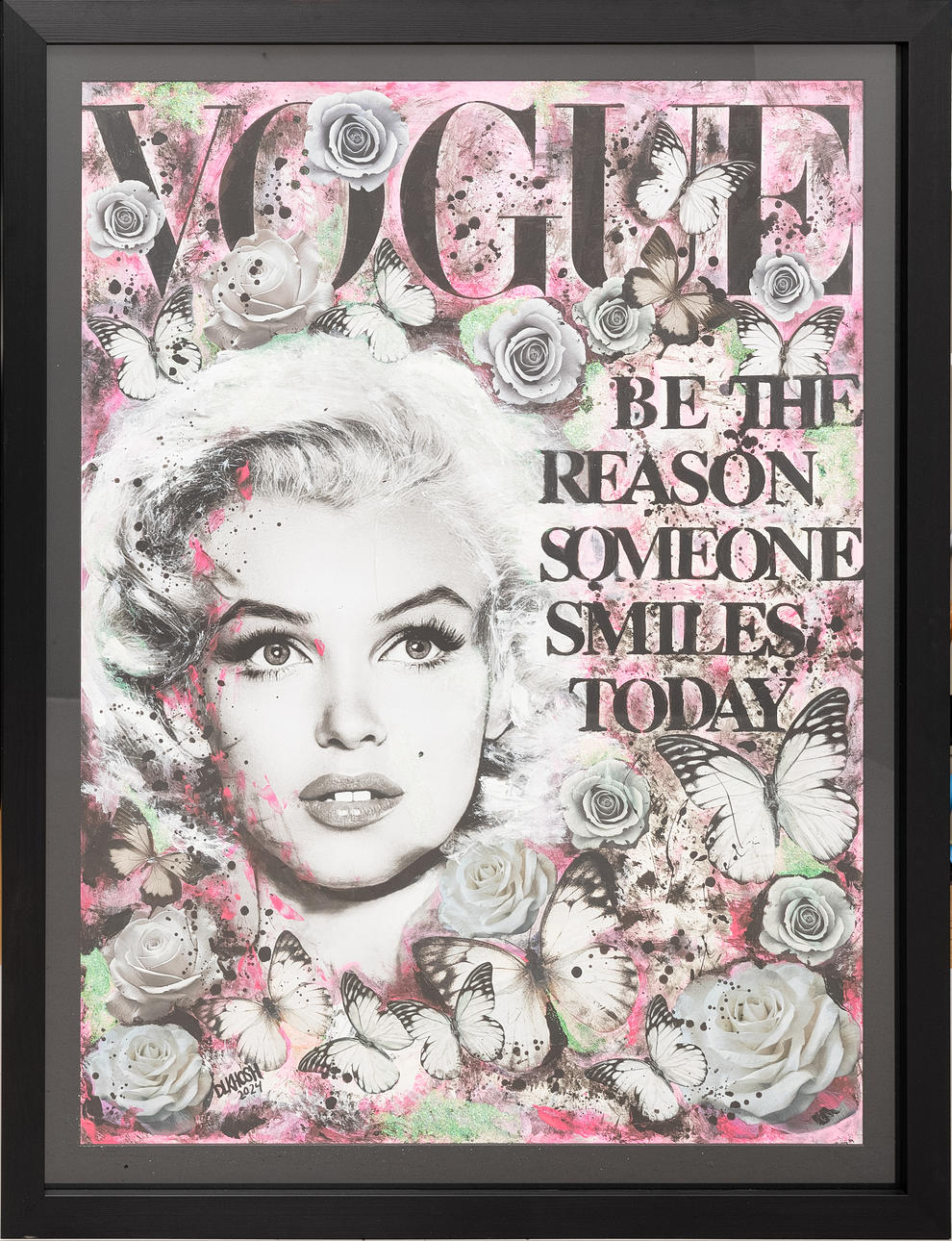 DLKHOSH SANDIN. “Be the reason someone smiles today”, mixed media, signed and dated 2024.