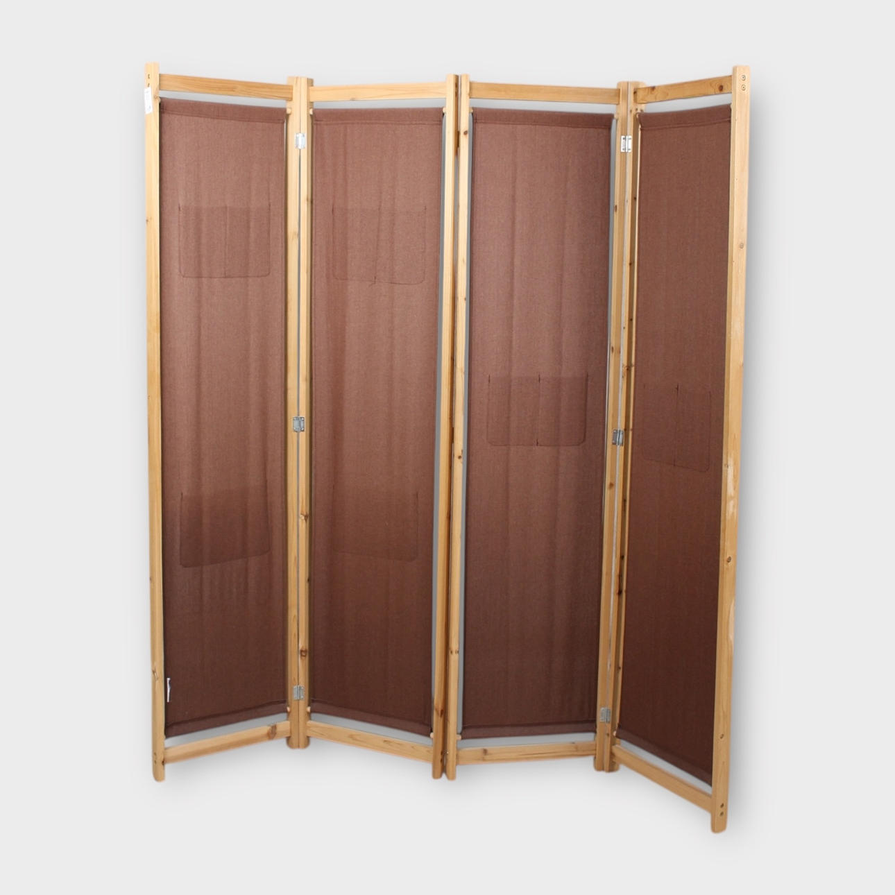 FOLDESKÆRM, træramme, 4-delt, brune stofpaneler.