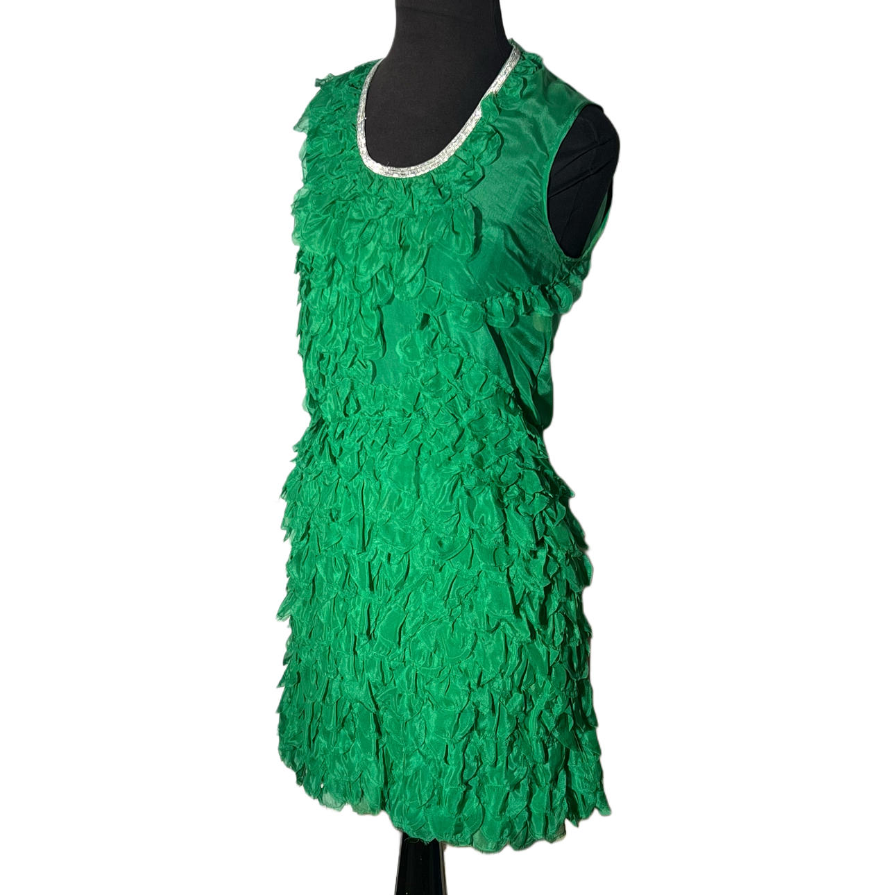 JOSEP FONT. Emerald green chiffon dress with matching lining. Size 38.