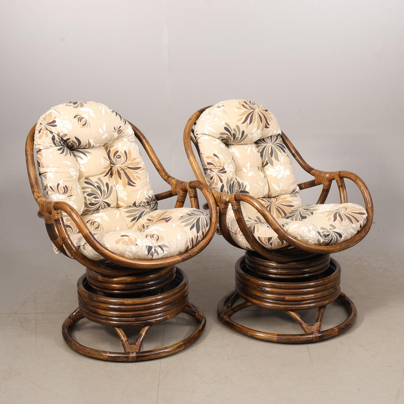 SPINNING ARMCHAIRS, bamboo, a pair.