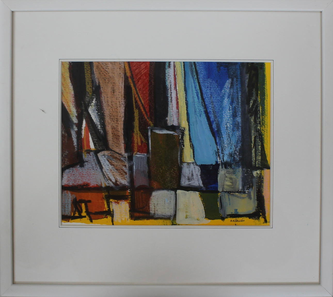 ANDERS KJELLÉN. Mixed media, “Hamnen”, signed.