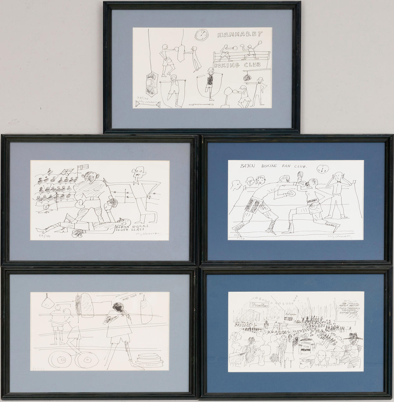 STIG (SLAS) CLAESSON. Five lithographs, “Hammarby Boxning”, signed and numbered.