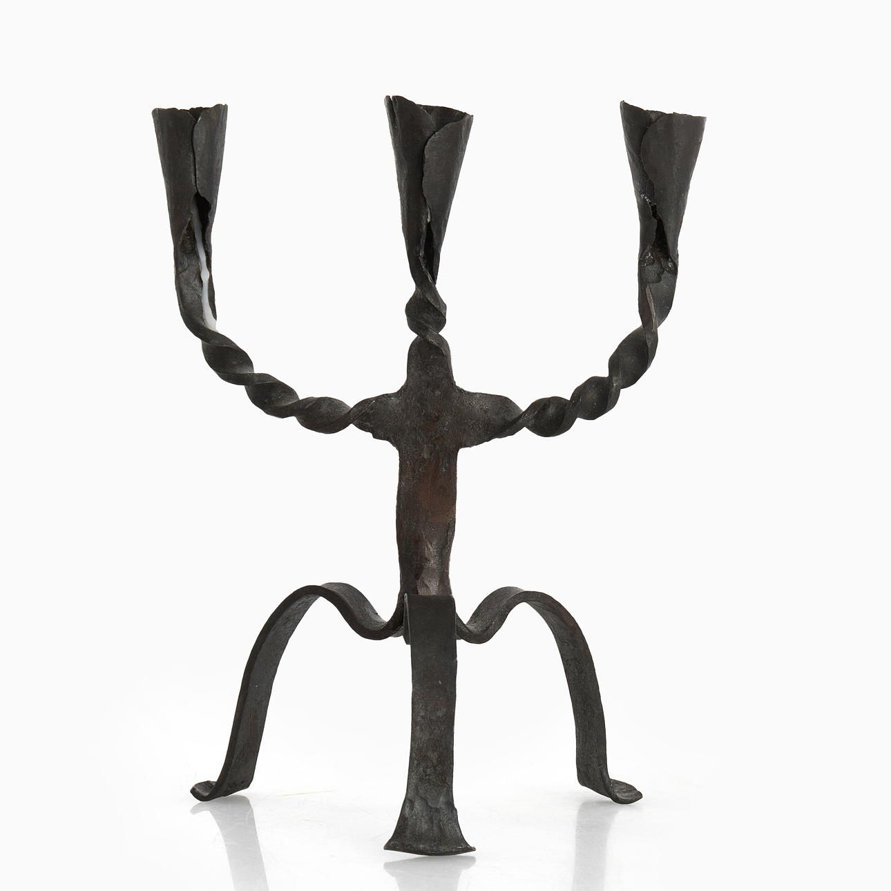 A 3-armed ironwork candelabra, circa 1900.