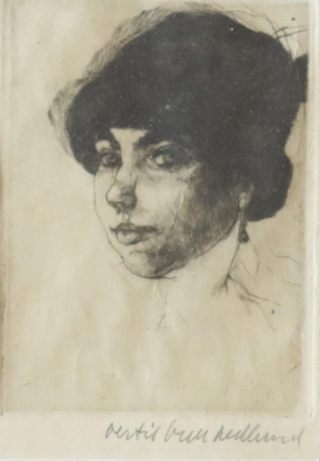 BERIL BULL HEDLUND. Portrait, etching, signed.