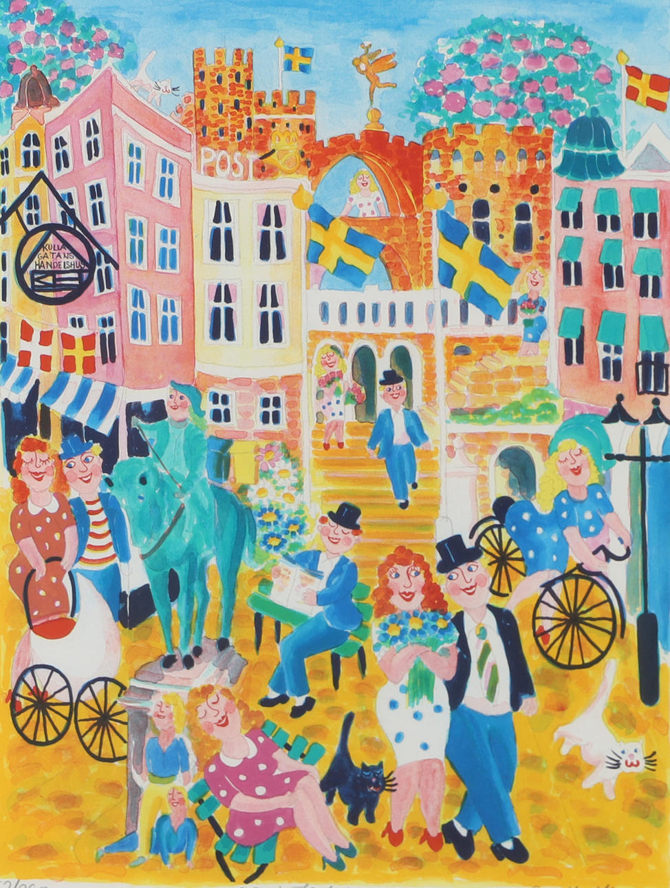 GUNILLA MANN. “Vår i Helsingborg”, lithograph in colours, signed.