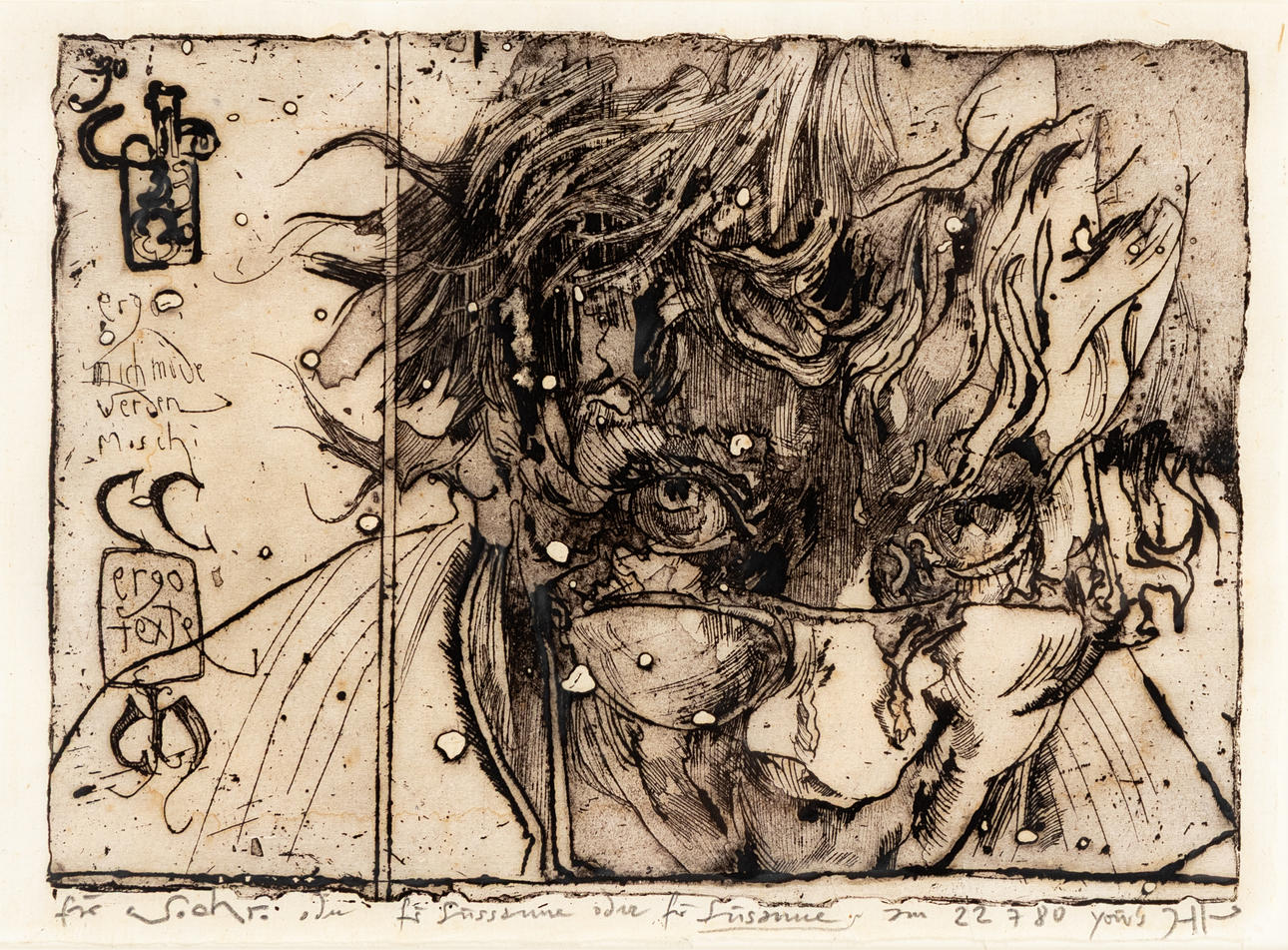 HORST JANSSEN (1929-1995). Ergo nich müde werden, Michi.