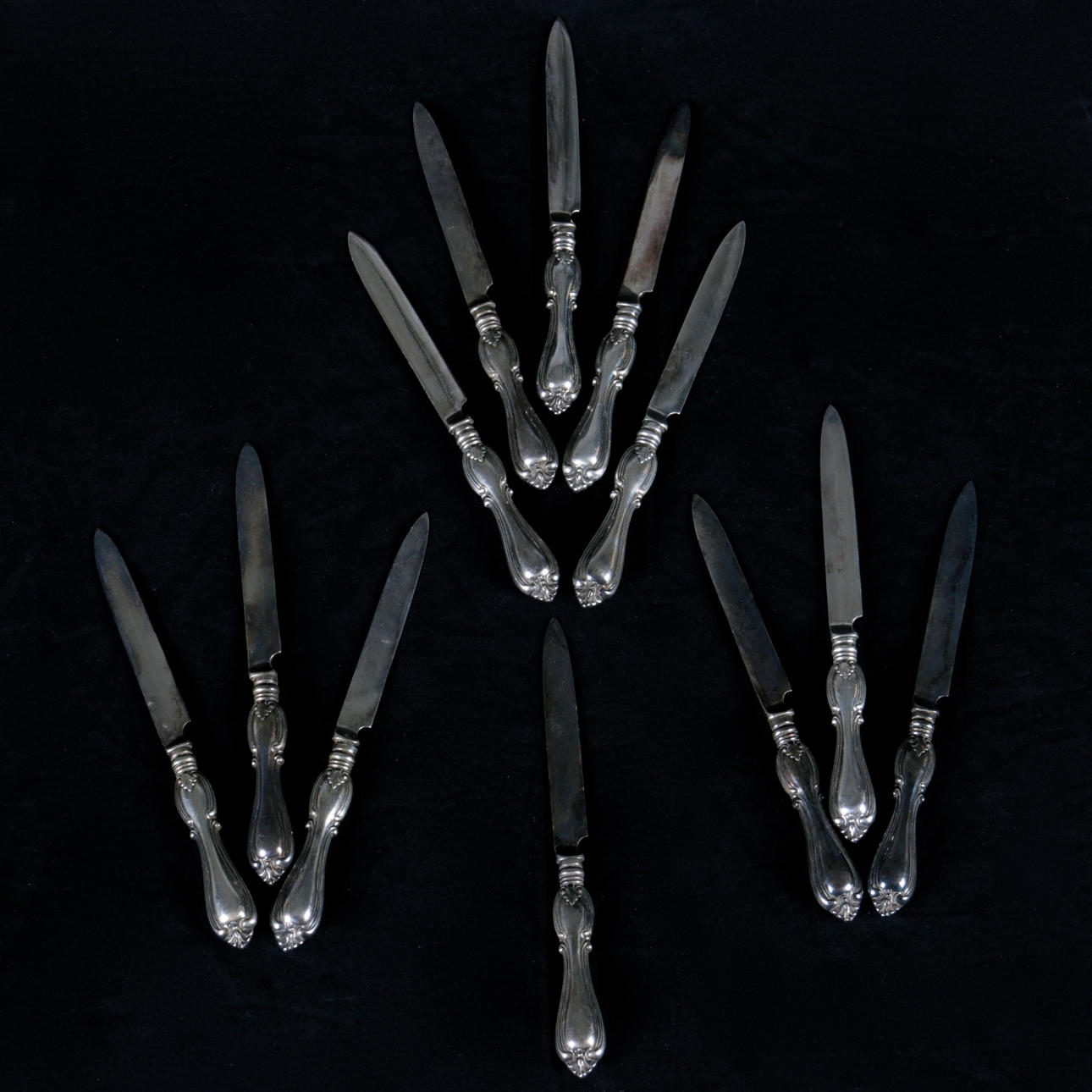 KNIVAR, 12 st. Nysilver, "Olga", 1900-tal.