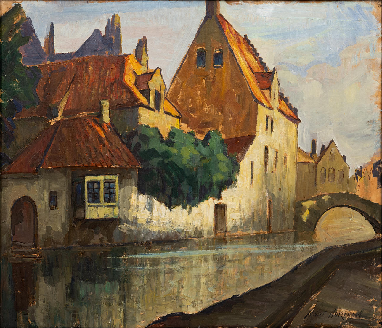 KNUT  NORMAN. City view, oil on panel, signed.