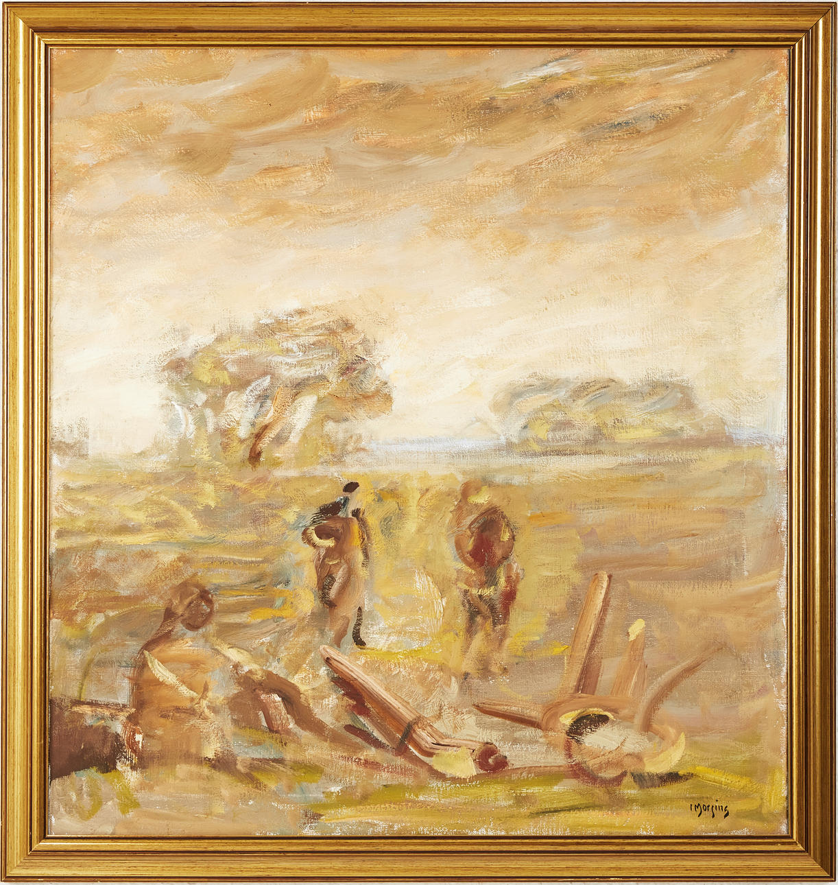 IVAR MORSING. work in the field, oil on canvas, signed.