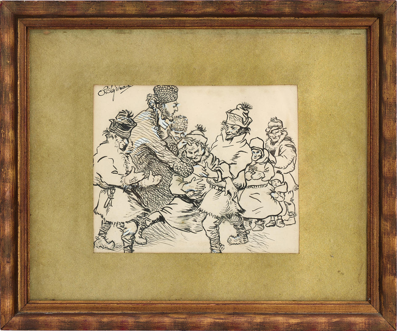 OSSIAN ELGSTRÖM (Strövelstorp, Skåne 1883 in Strövelstorp, Skåne-1950 Båstad), Figure scene, signed, ink drawing.