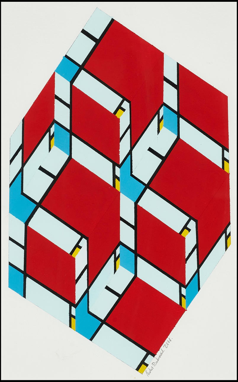 ANDERS REUTERSWÄRD. Geometric composition, signed, dated 2006. Mixed media on paper.