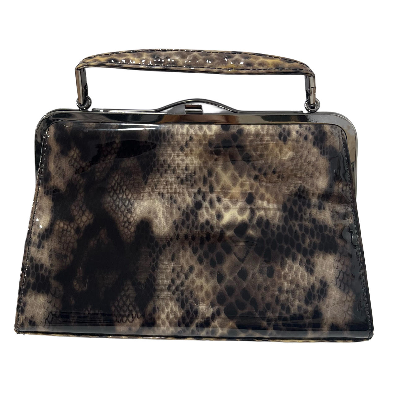 Plastic handbag simulating animal print.