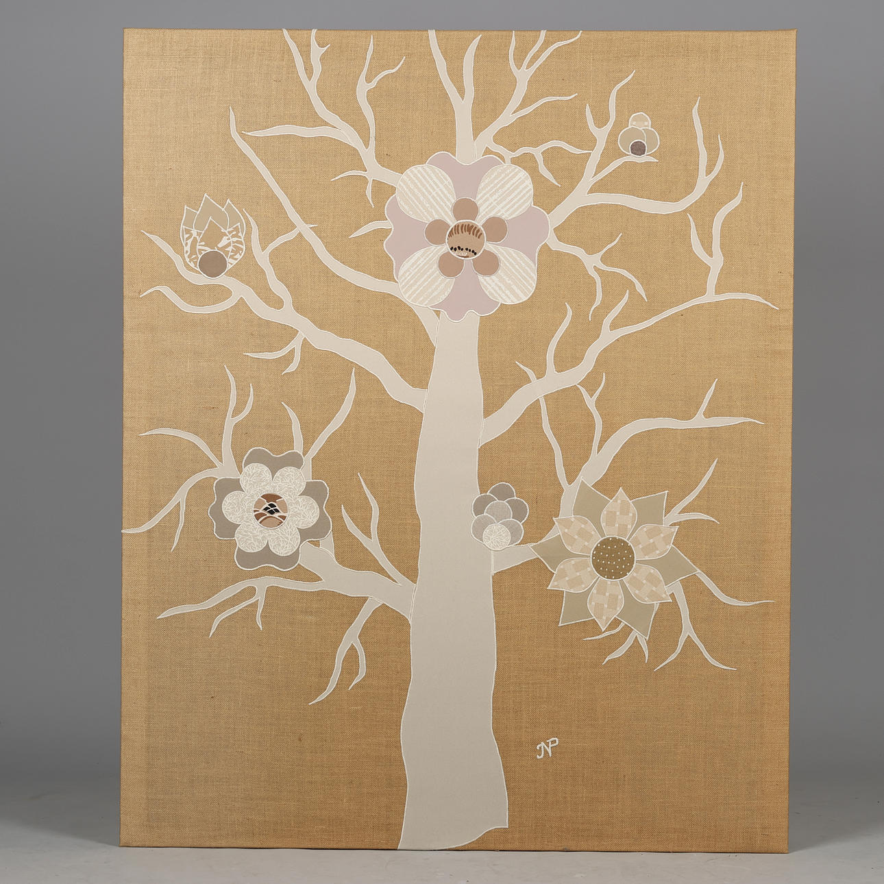 Patchwork/fabric picture, motif with 'blooming' tree.