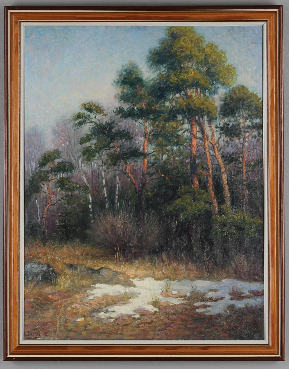 ROBERT HUGO JÄCKEL. Vårlandskap, olja på duk, signerad och daterad 25.