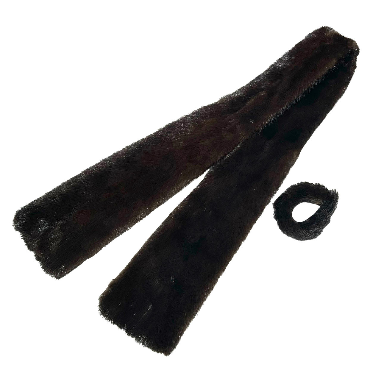 Dark colored mink tie scarf.