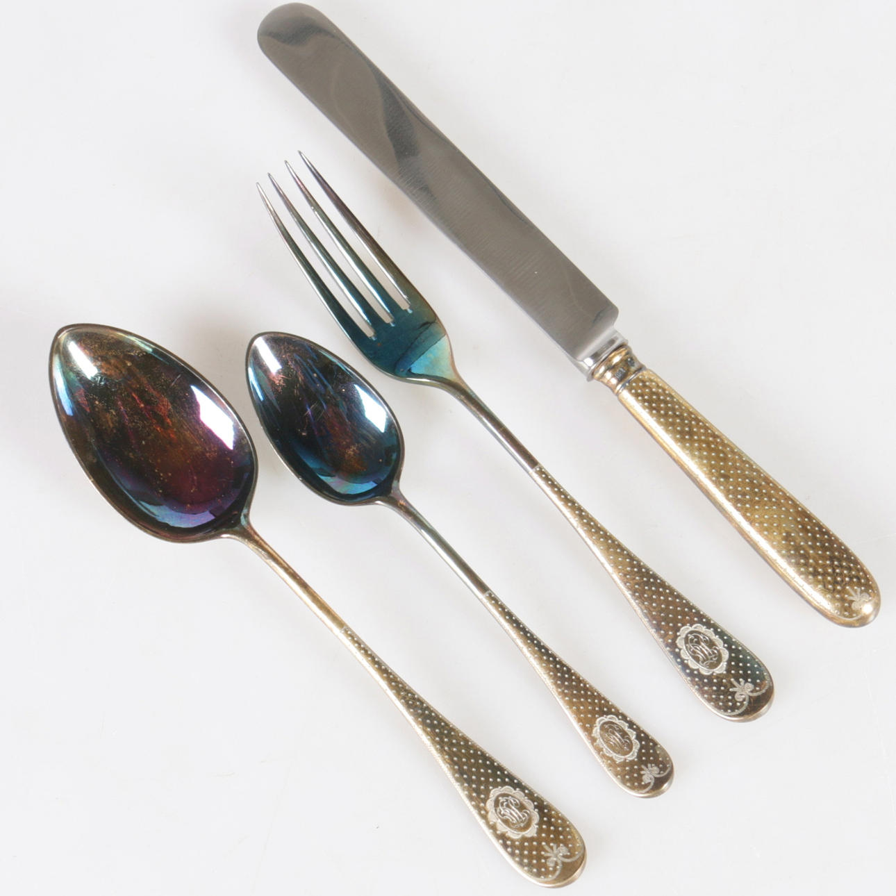 BESTICK, 4 st. Förgyllt silver, Gustaf Möllenborg, Stockholm, 1897.