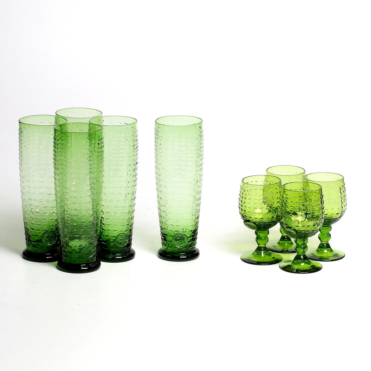 ÖLGLAS och VINGLAS, 9 delar, "Hertig Carls glas", Rejmyre glasbruk, 1900-tal.