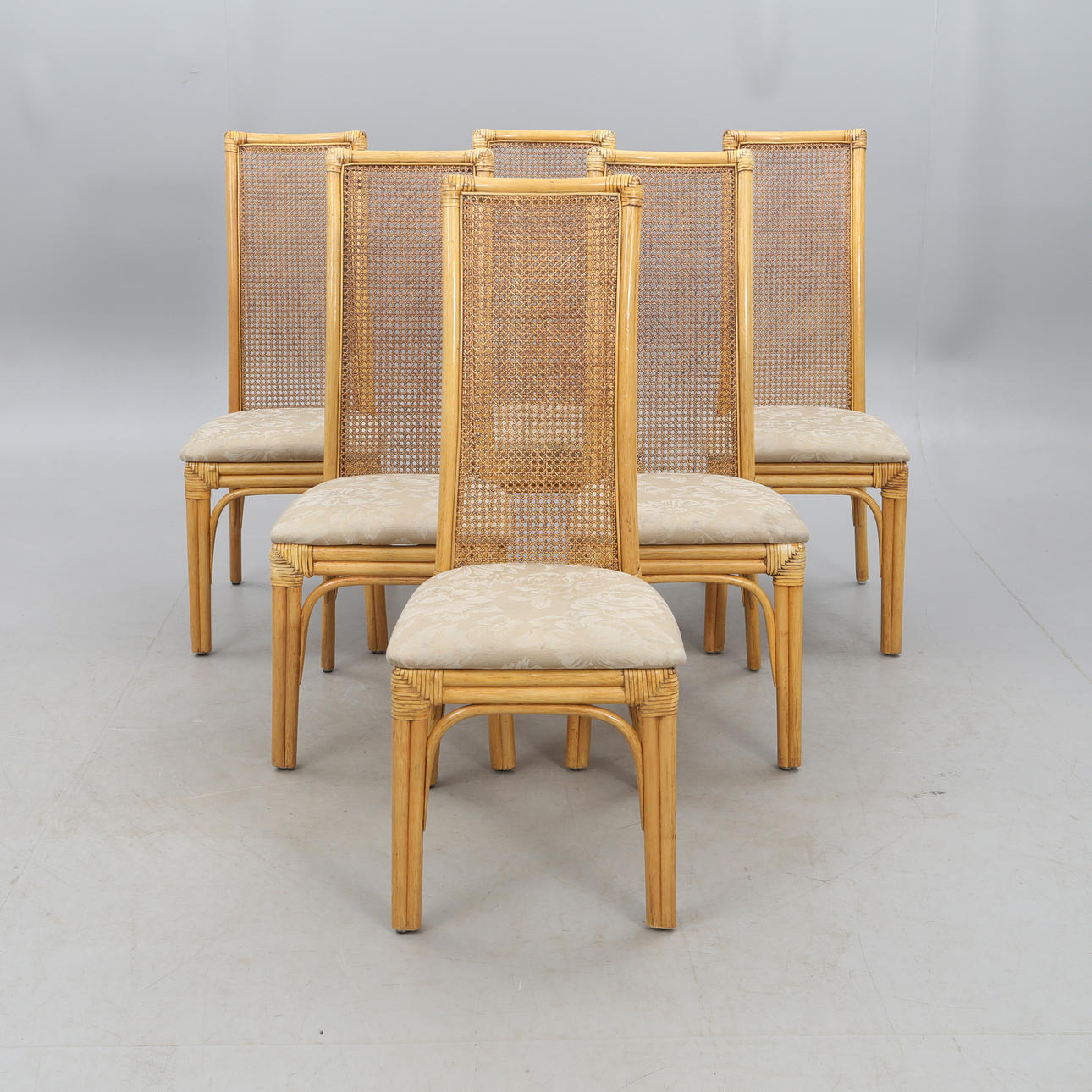 A set of 6 bamboo and rattan chairs, Stübert Collection, Denmark.
