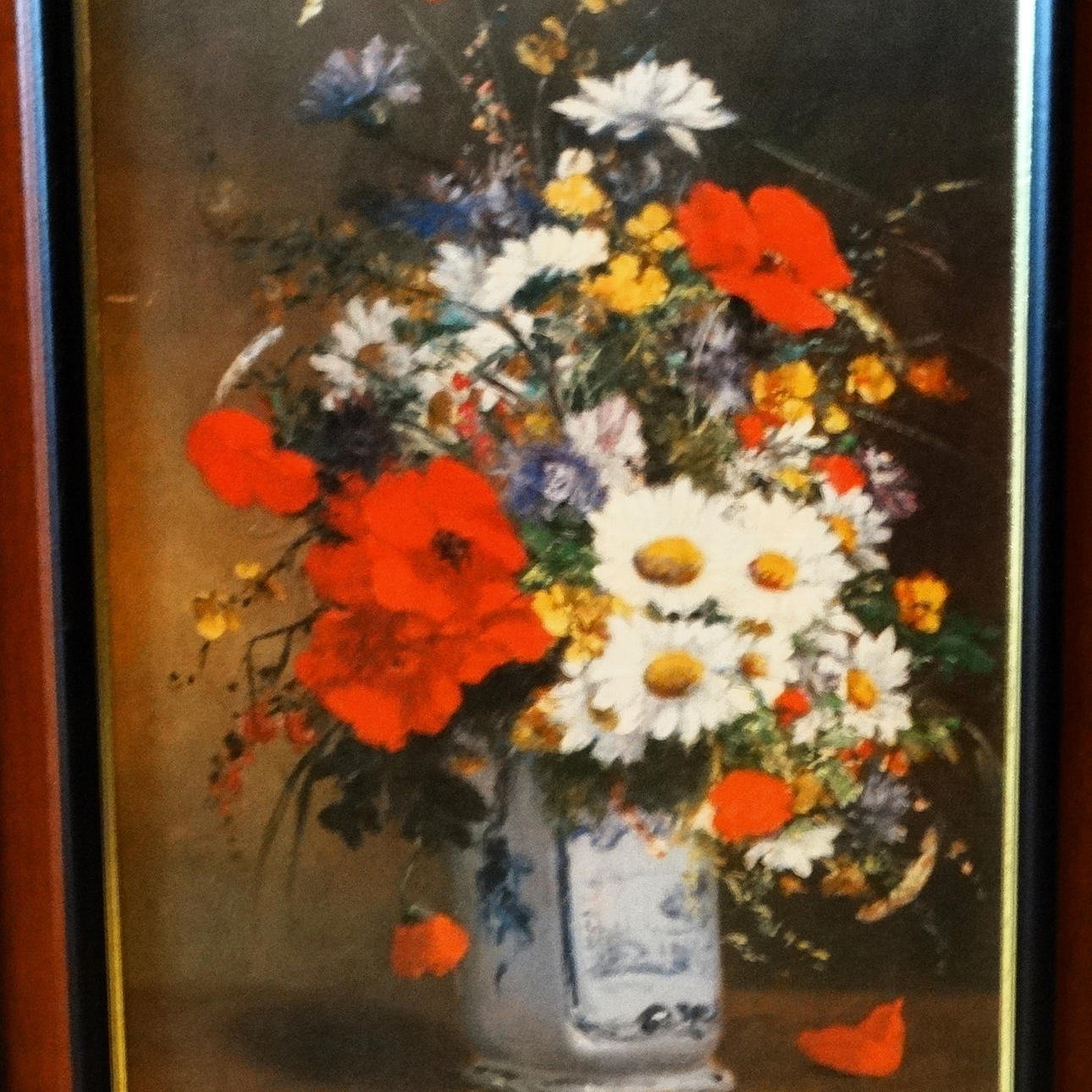 CAUCHOIS, EUGENE (1850-1911). VASE WITH FLOWERS, reproduction print, with frame, around 1980.