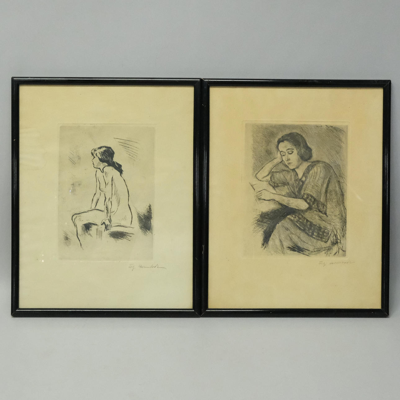 UNIDENTIFIED ARTIST, TWO PORTRAITS, ETCHINGS, SIGNED.