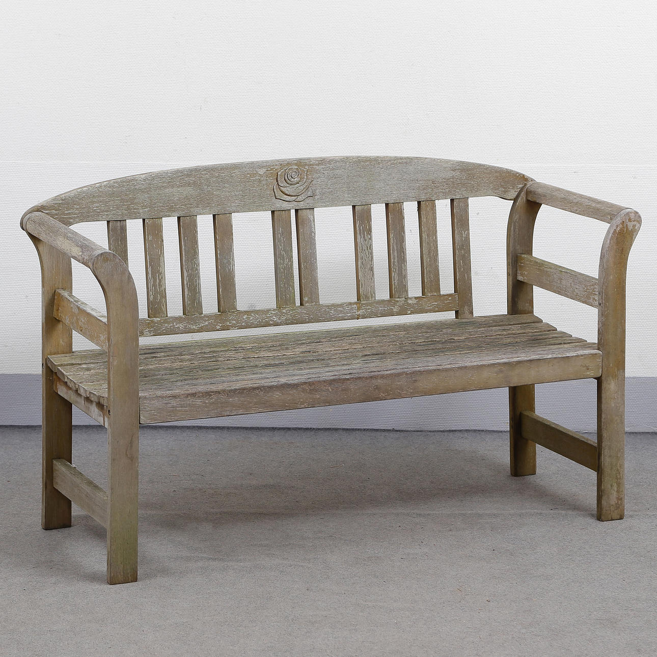 GARDEN SOFA “COLIBRI” SCULPTED ROSE, TILE MARKED.