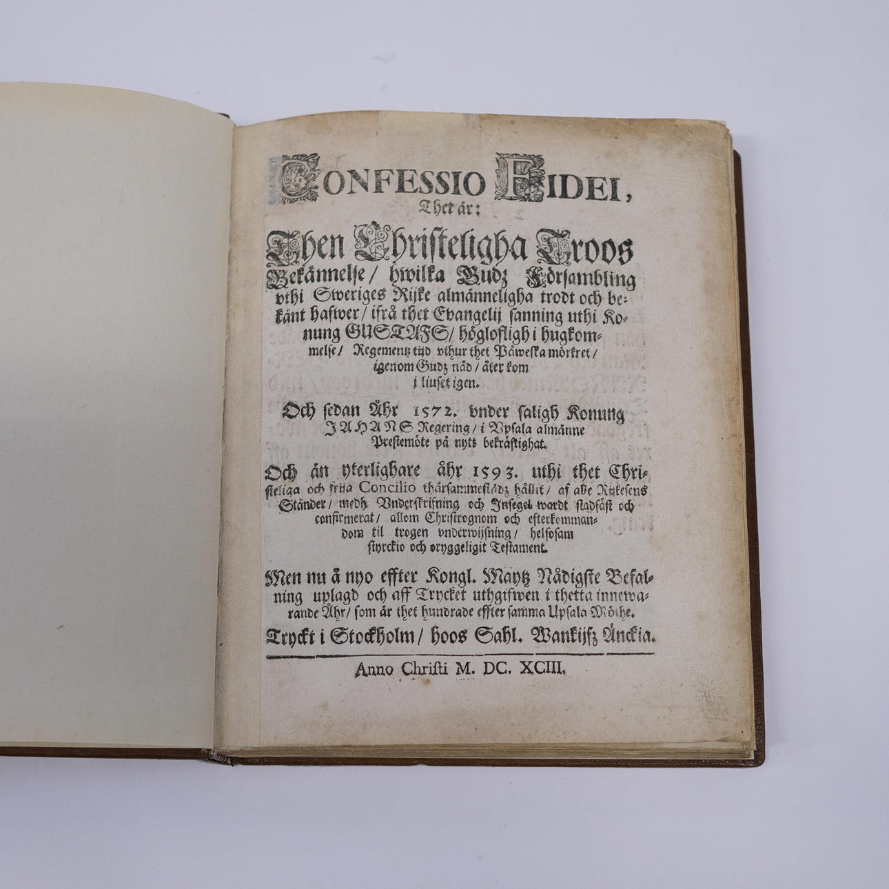 LIBRO, «CONFESSIO FIDEI», ESTOCOLMO 1693.