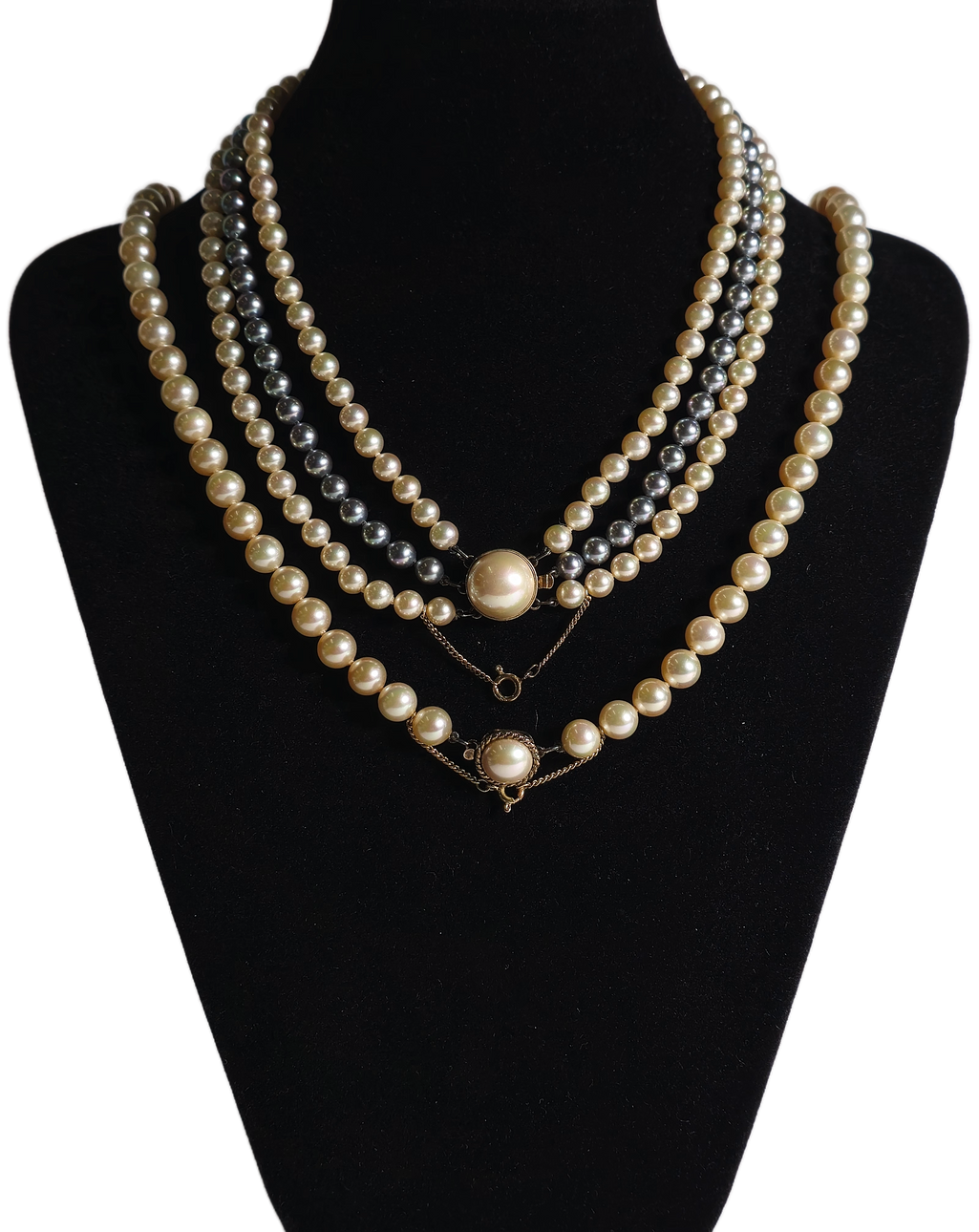 TWO MAJORICA PEARL NECKLACES WITH SILVER CLASPS.