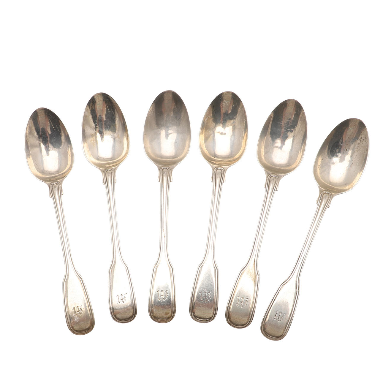 SET OF SIX 19THC SILVER TEASPOONS.