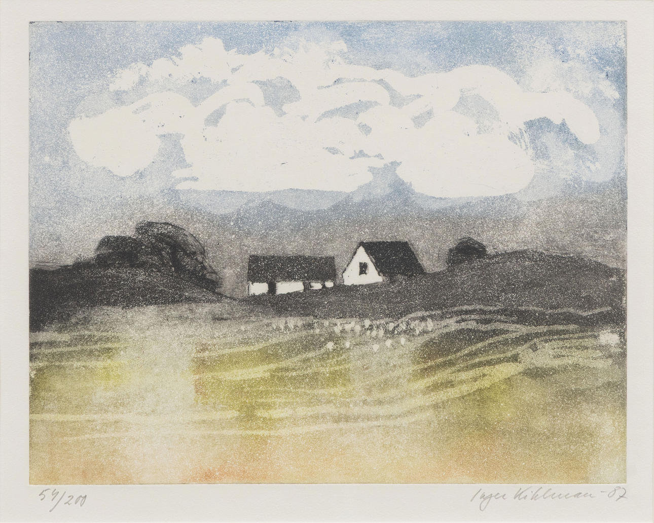 INGER KIHLMAN (1933-1998). Farm motif, etching, signed, dated and numbered.