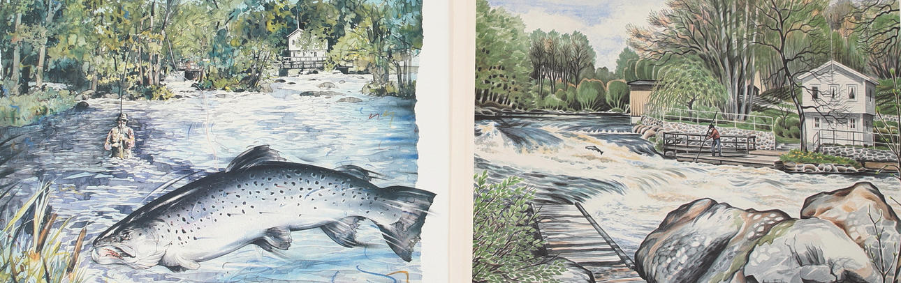 Offsetdrucke, zwei lose Blätter, „Kungsforsen“ Anders Forsling & „Pool 1" Clarence Bergquist, nummeriert, signiert, 1980er/1990er Jahre.