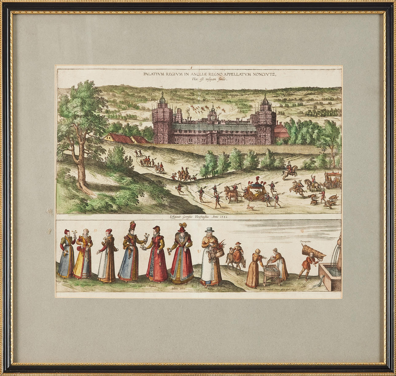 HOGENBERG ENGRAVING OVER NONSUCH PALACE, ENGLAND, 1582.