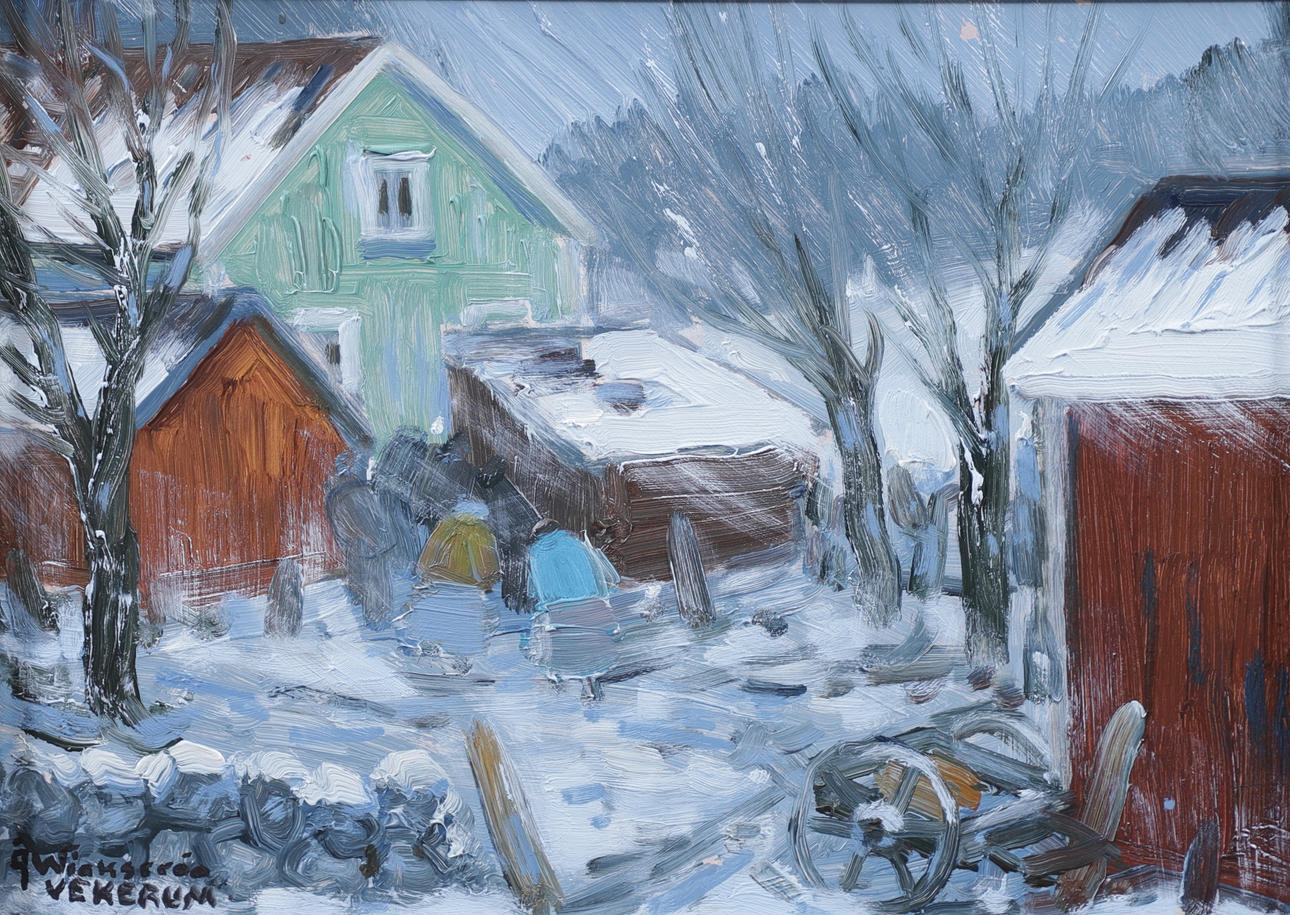 ÅKE WICKSTRÖM. “Snow Weather”, Oil on panel, Vekerum, signed, dated 1942.