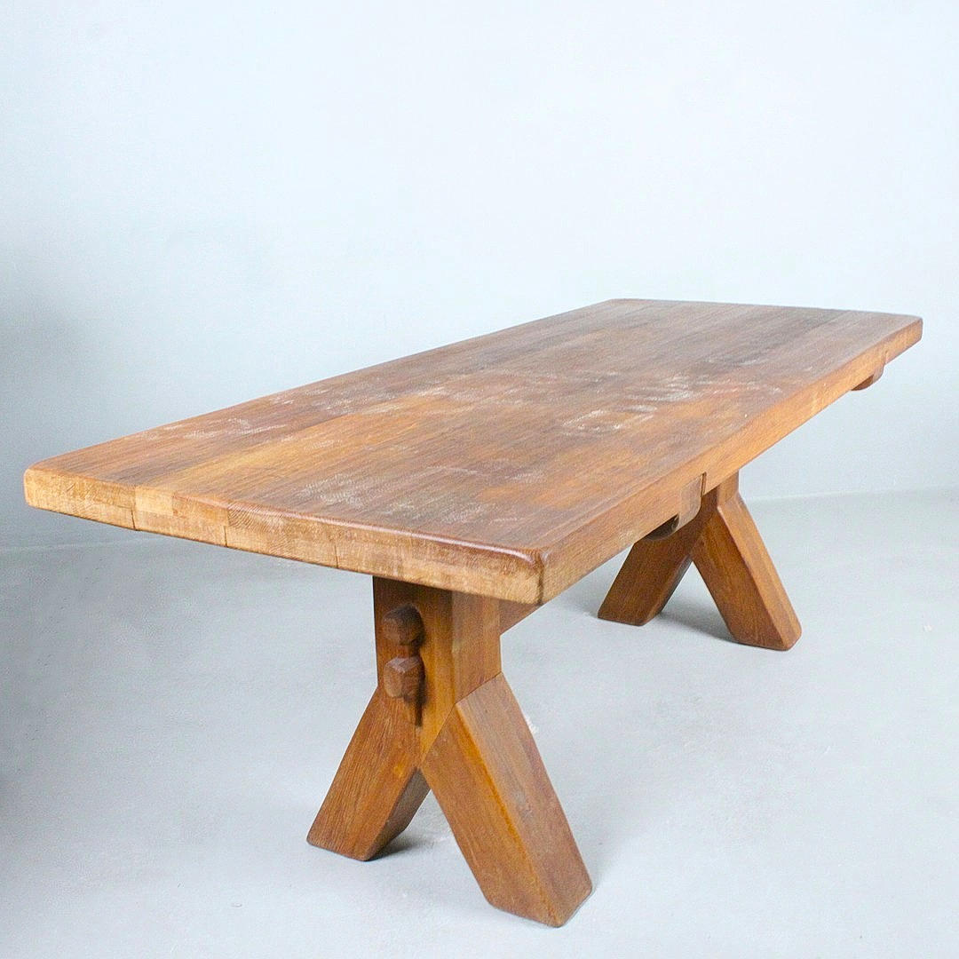 DE PUYDT. Brutalist oak dining table, Belgium, 1970s.