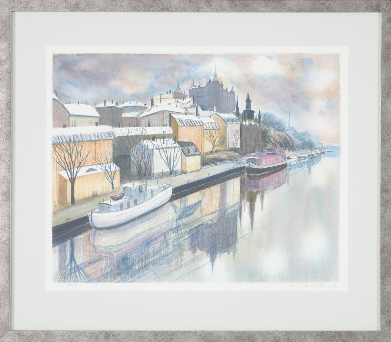 KAJ BERNSTONE. Södermälarstrand, lithograph in colours, signed E.A.