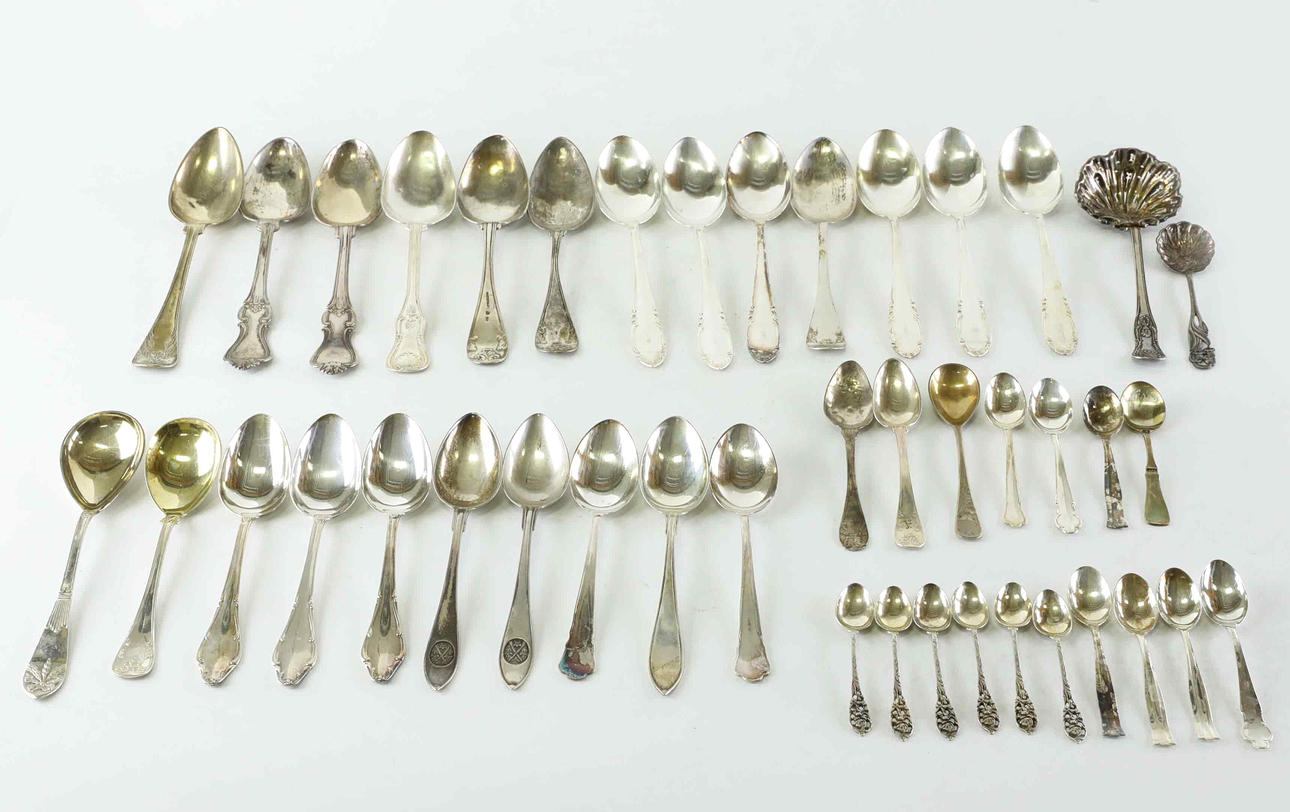 SILVERWARE, spoons, sprinklers, 18/1900s.