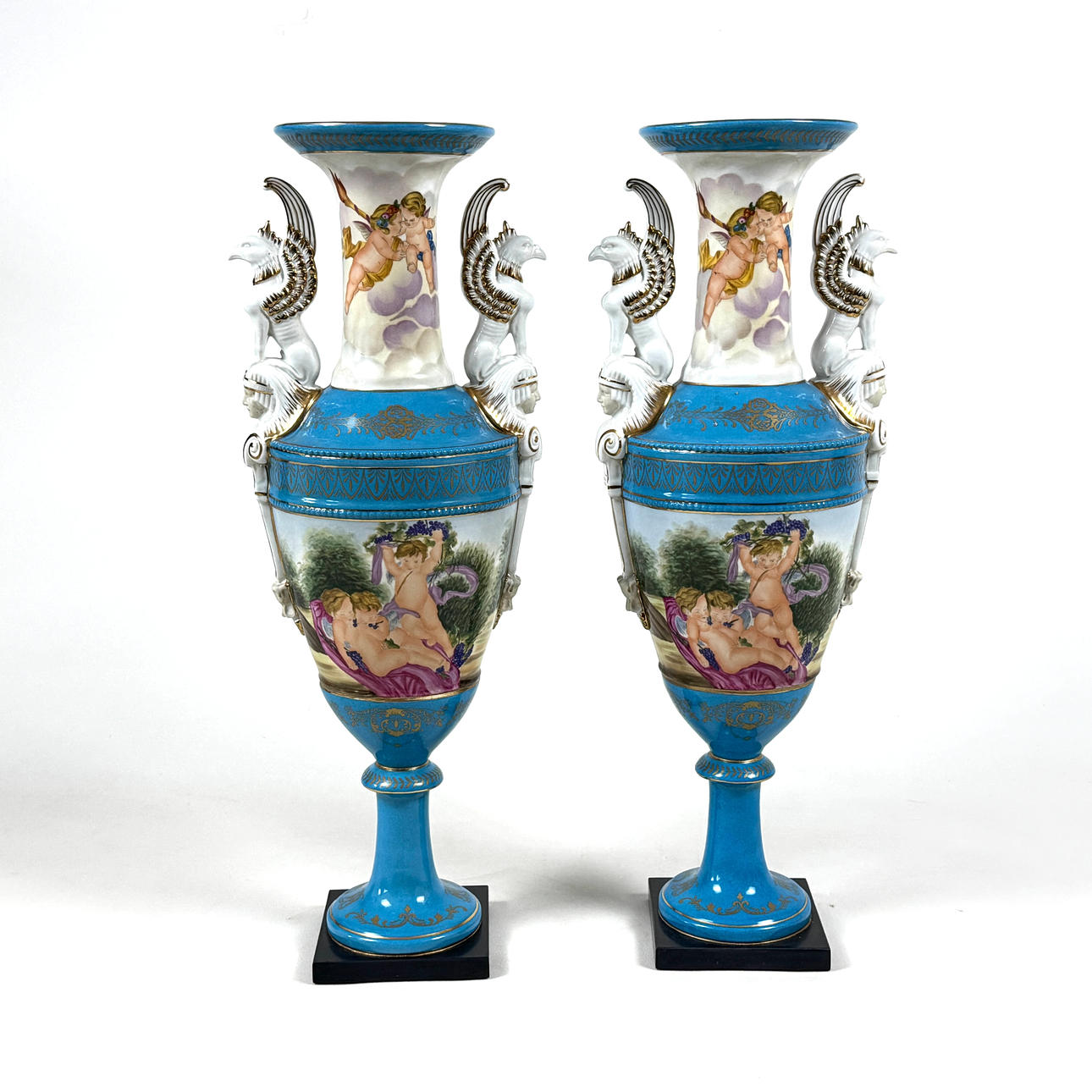 PAIR OF LARGE CONTINENTAL PORCELAIN VASES.
