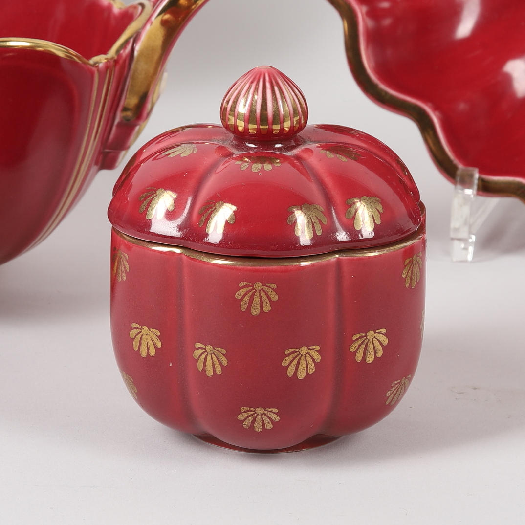 ARTHUR PERCY. porcelain objects, 7 pcs, “Red ruby”, Gefle.