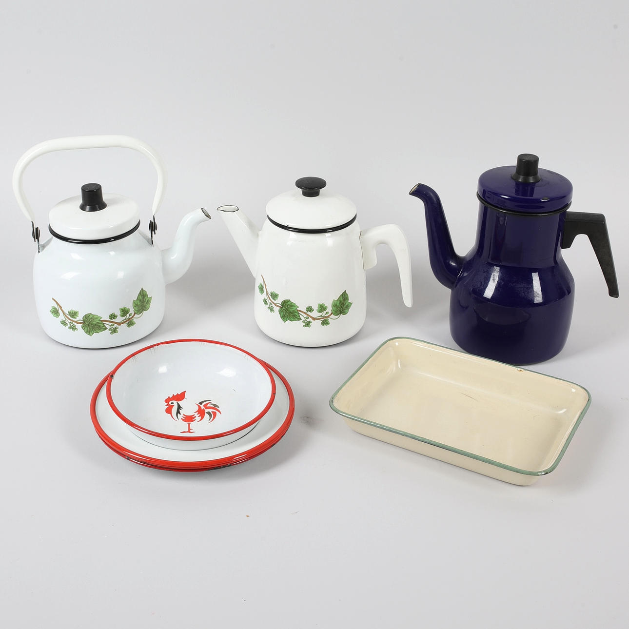 ENAMEL OBJECTS, 9 pcs, Kockums Enameljerverk.