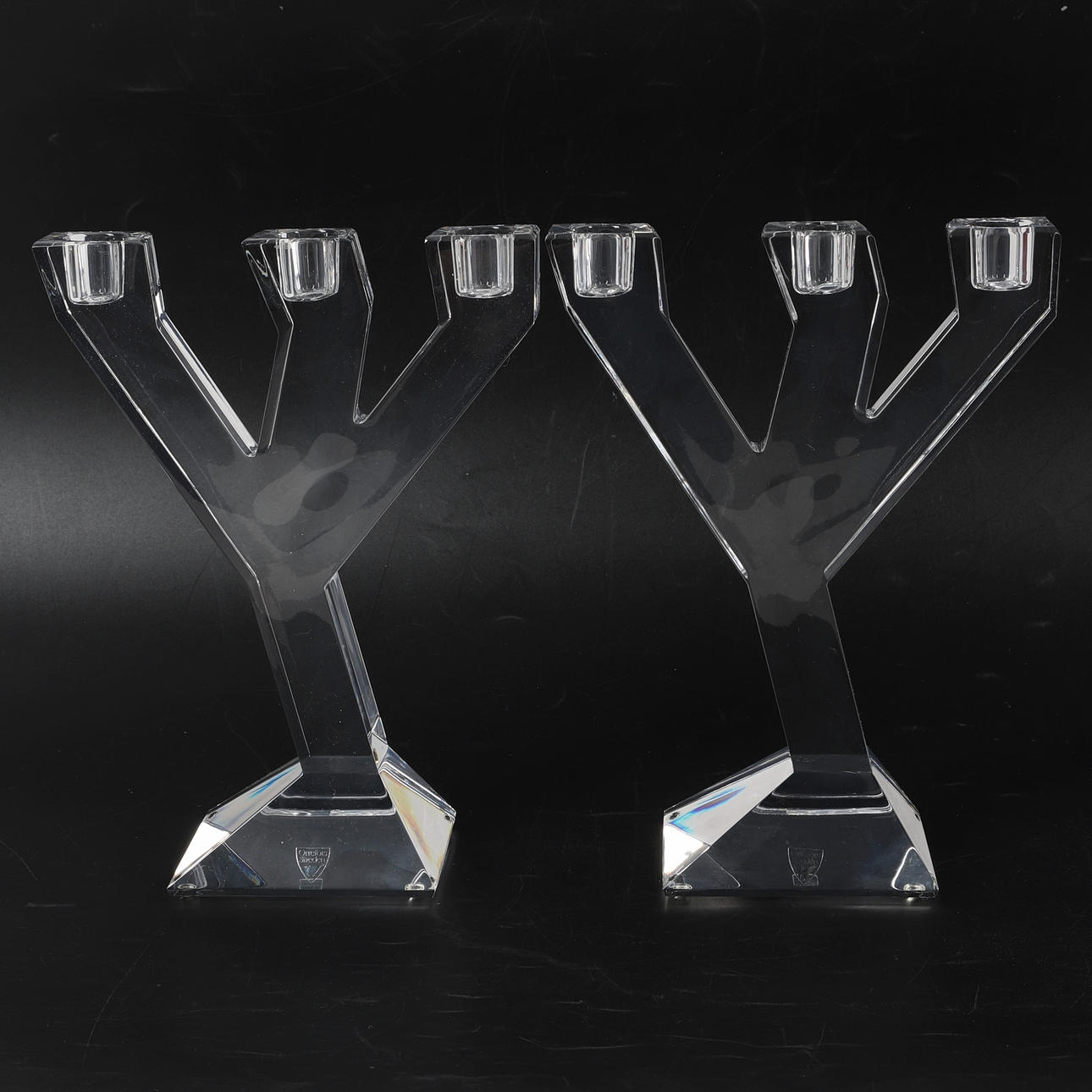 MARTTI RYTKÖNEN. candlesticks, a pair, “Construct”, Orrefors.