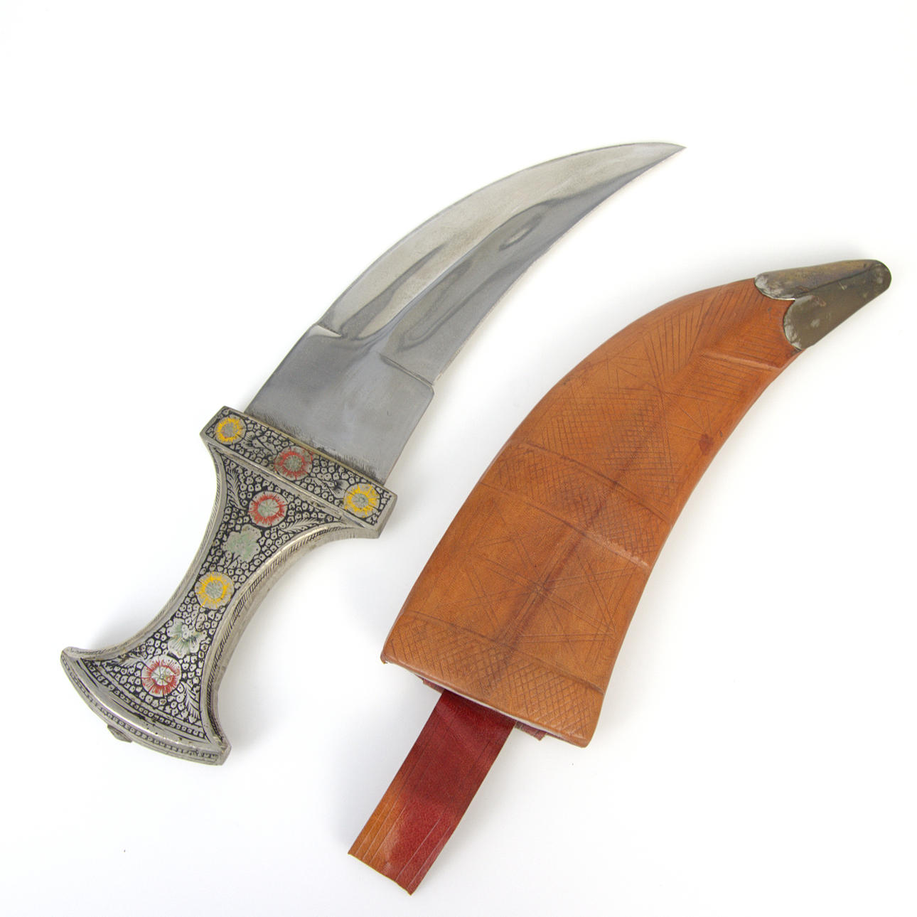 MESSER, Janbiya, Leder, Stahl, orientalisch.