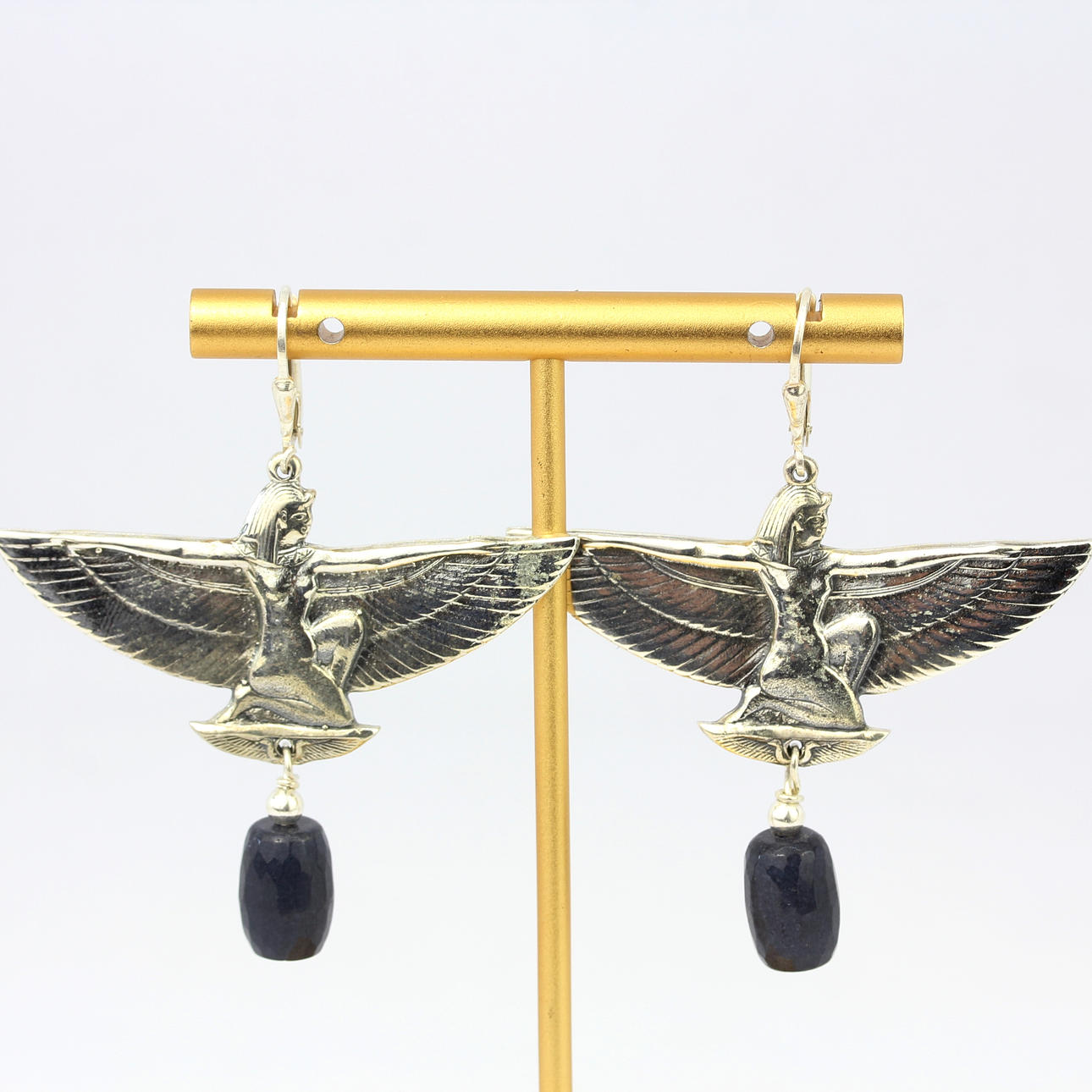 SILVER EGYPTIAN STYLE DROP EARRINGS.