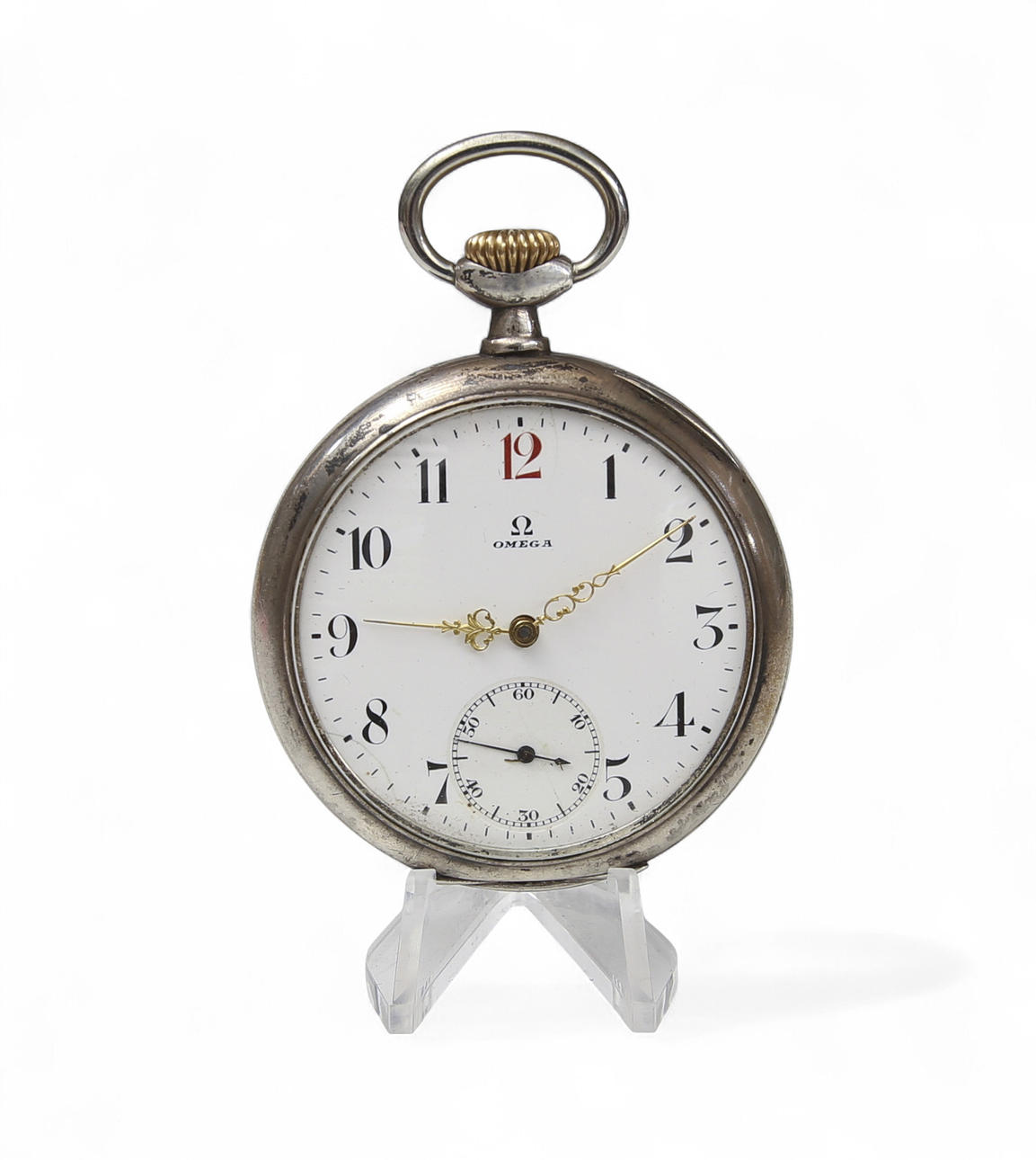 POCKET WATCH, Omega, red twelve, double silver cases.