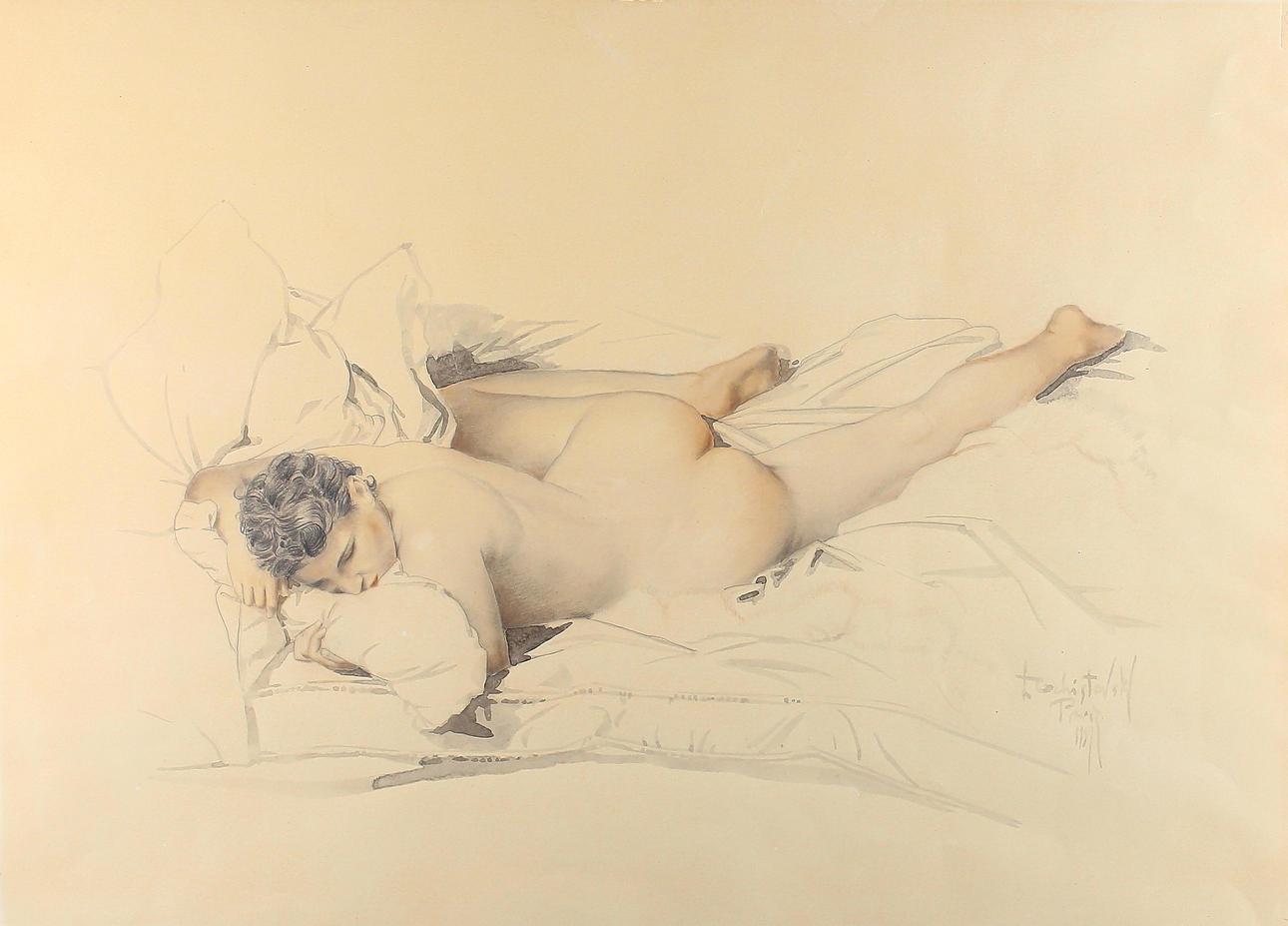 LEV TCHISTOVSKY. Naken modell, akvarell, blyerts, signerad samt daterad Paris 1937.