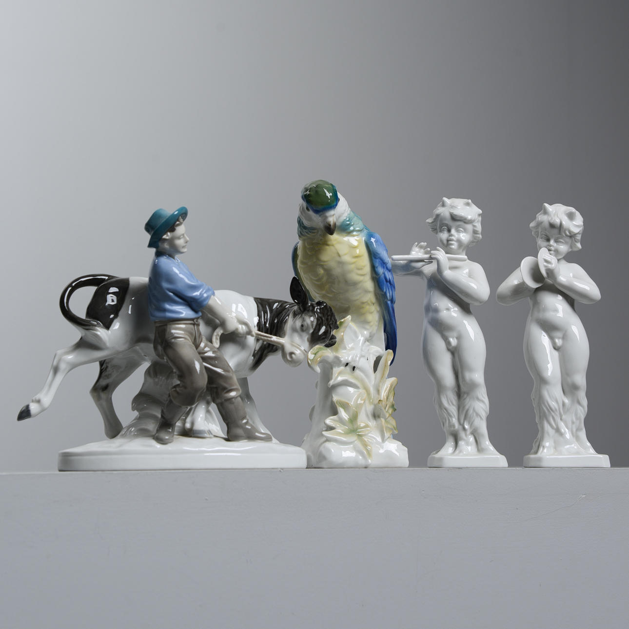 Satz von vier Lippelsdorfer Figuren, DDR, zweite Hälfte des 20. Jahrhunderts.