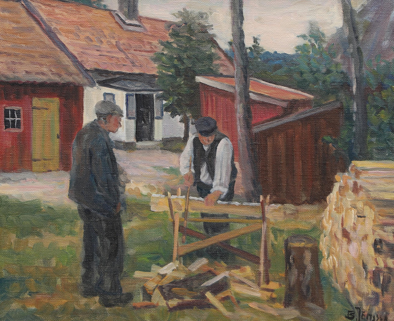 BROR JÖNSSON. oil on canvas, figural scene, signed.
