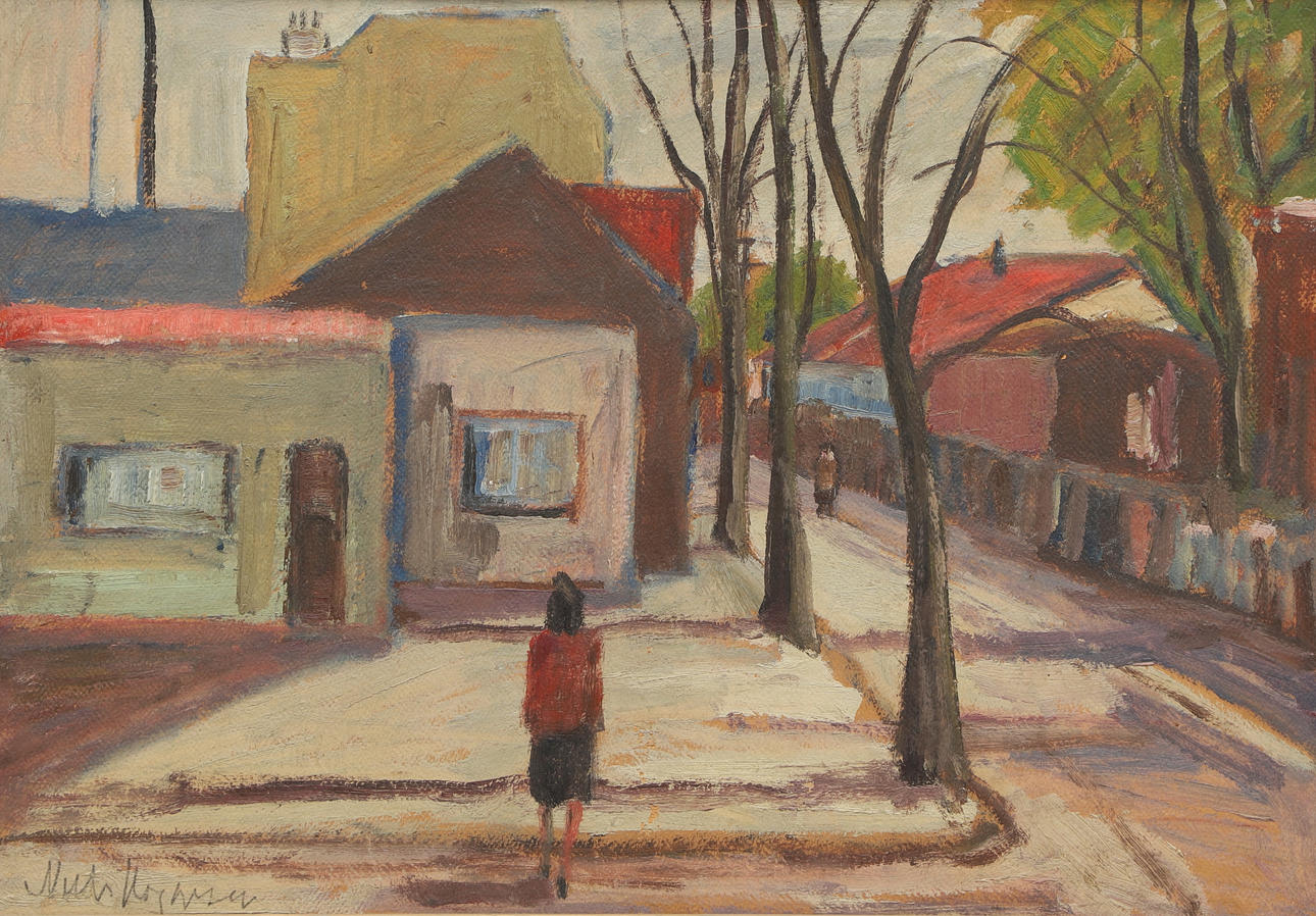 NILS NYGREN. oil on panel, city view, signed.